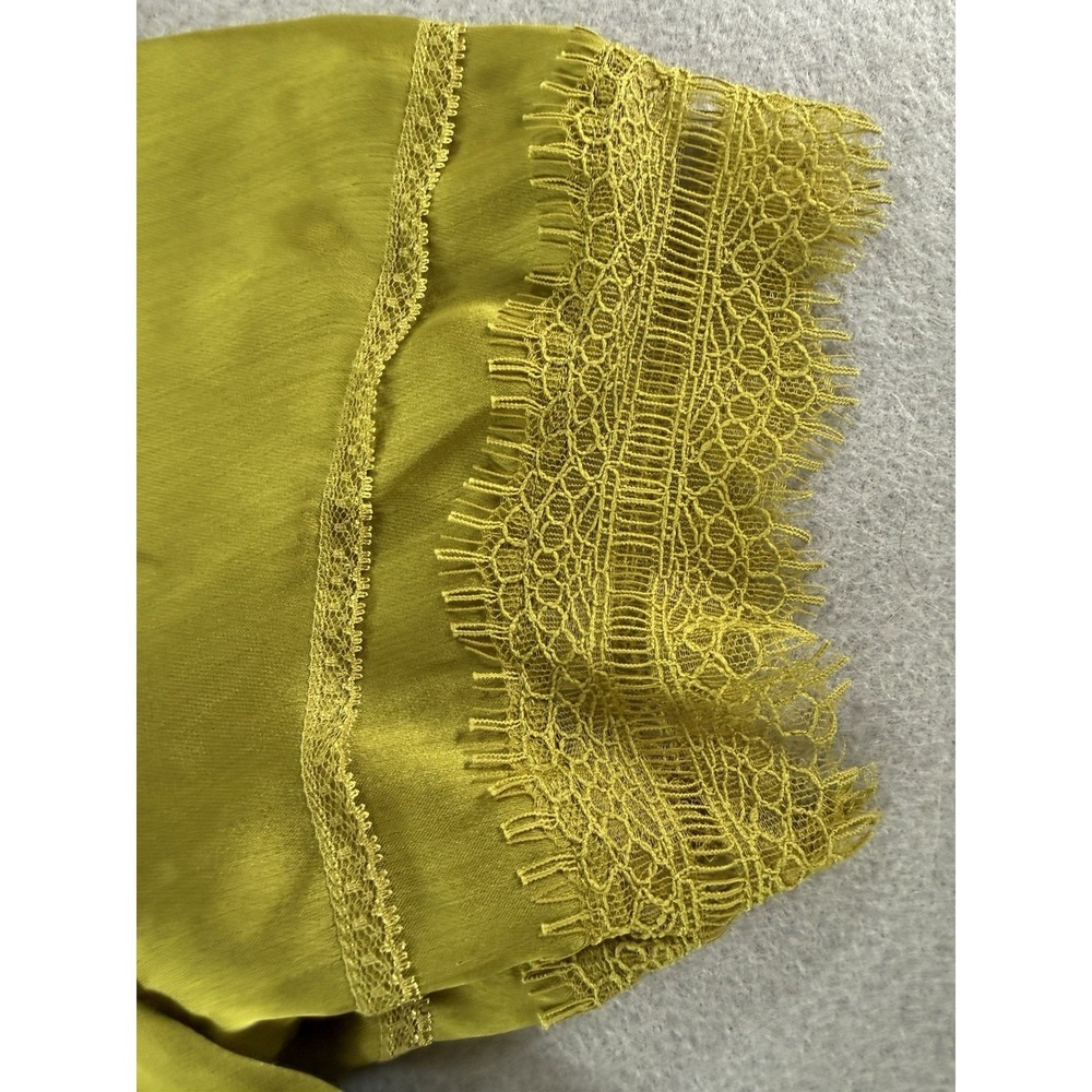 Ryegrass Satin Short Lacey Sleeve Blouse Womens S Chartreuse Green Romantic Chic - Picture 8 of 11